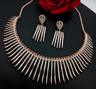 Rose plated American diamond jewellery necklace