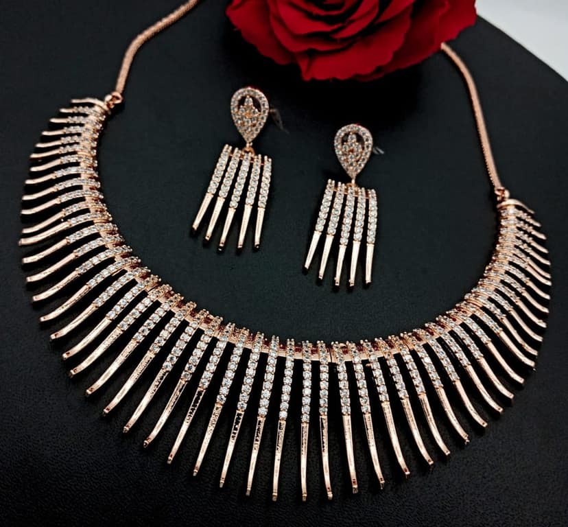 Rose plated American diamond jewellery necklace