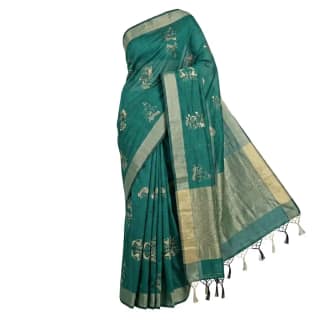 Sambalpuri Teal Folk Heritage Ikat Handloom Saree