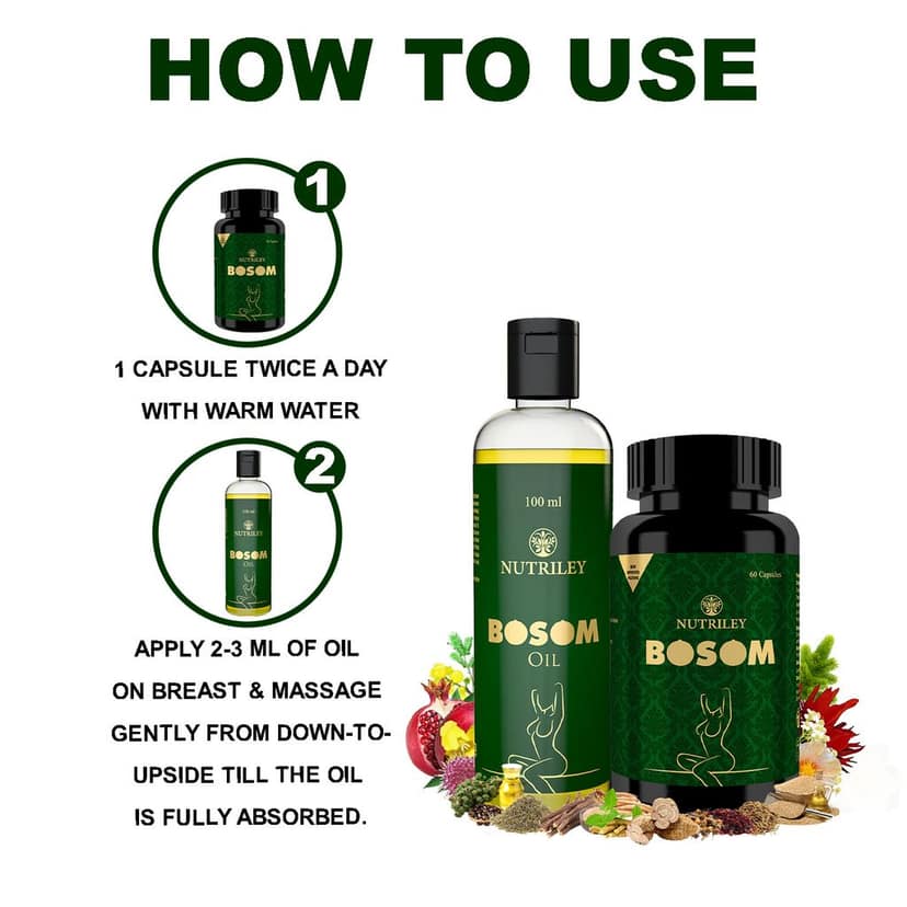 Nutriley Bosom - Breast Enlargement Capsules + Oil (60 Capsules + 100 ML Oil) view 3