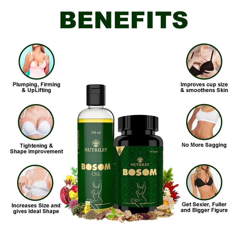 Nutriley Bosom - Breast Enlargement Capsules + Oil (60 Capsules + 100 ML Oil) view 5