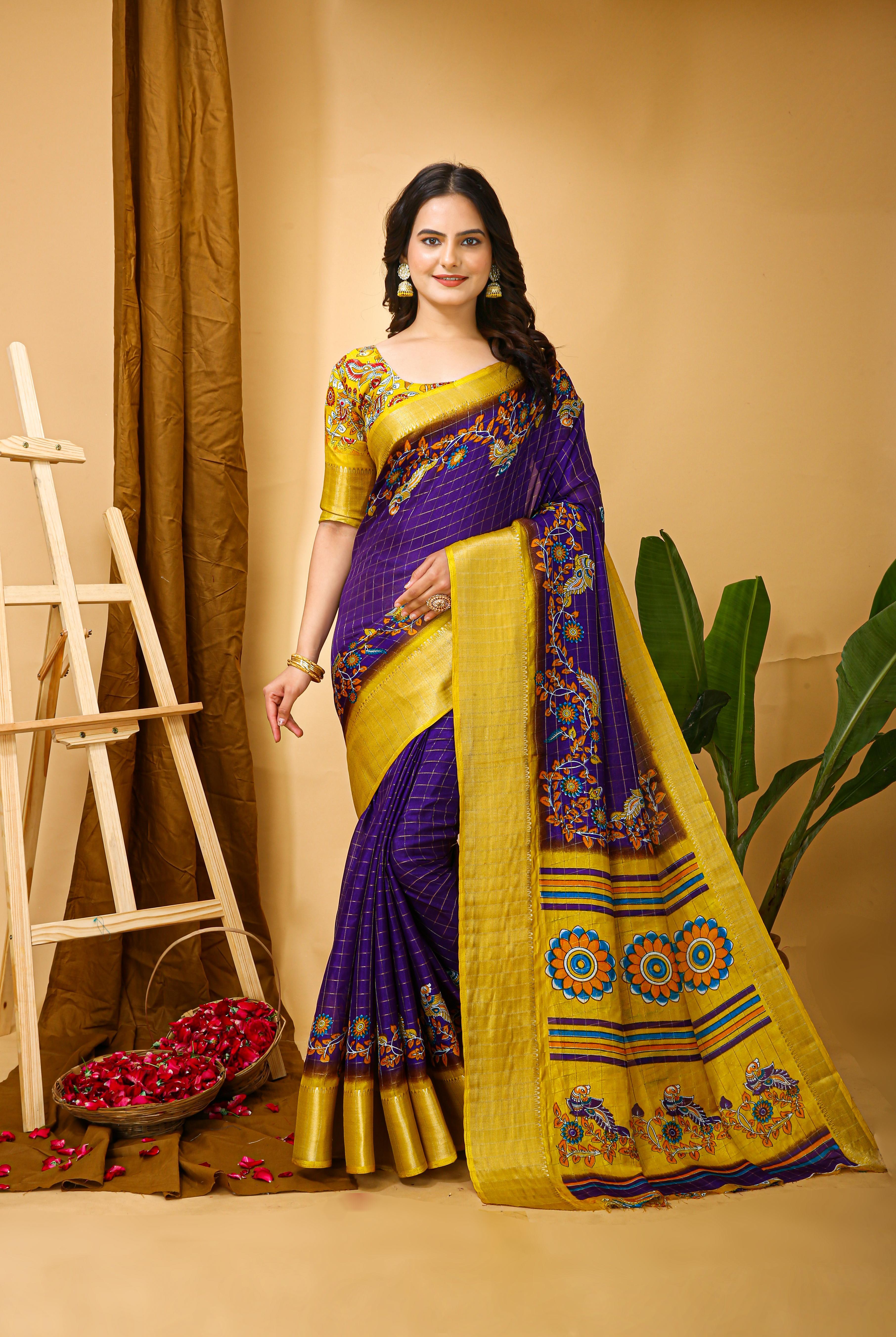 Kalamkari Print Dola Silk Saree
