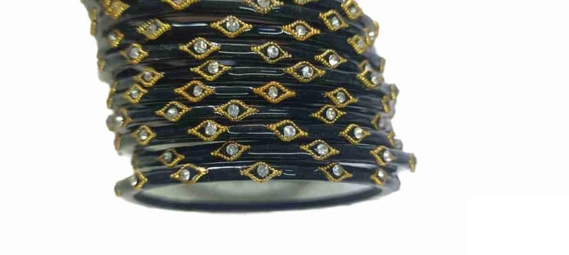 Black Glass Bangles with Rhinestones view 2