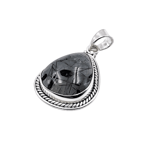 A 925 sterling silver black rutile classic handmade chian pendant
