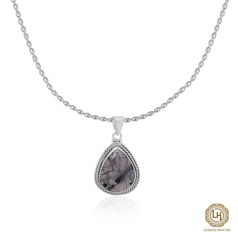 A 925 sterling silver black rutile classic handmade chian pendant view 2