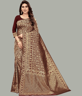 GARIYA Banarasi Silk Embellished Saree With Unstitched Blouse Piece ( Black )