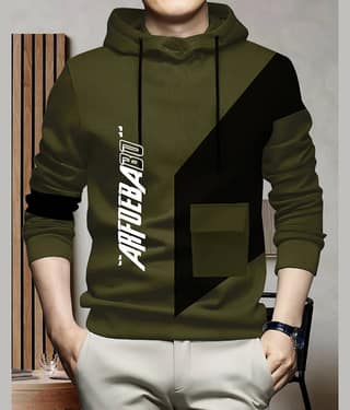 AOOSH Cotton Blend Regular Fit Printed Full Sleeves Men's Hooded T-Shirt - Teal Blue ( Pack of 1 )