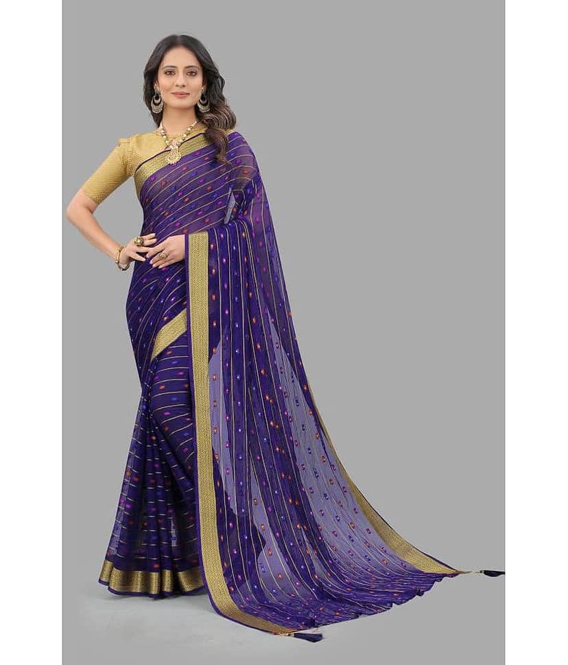 Rhey Chiffon Embellished Saree With Unstitched Blouse Piece ( Black )