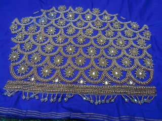 Golden Beads and Pearls Hand Embroidered Blouse Neckline