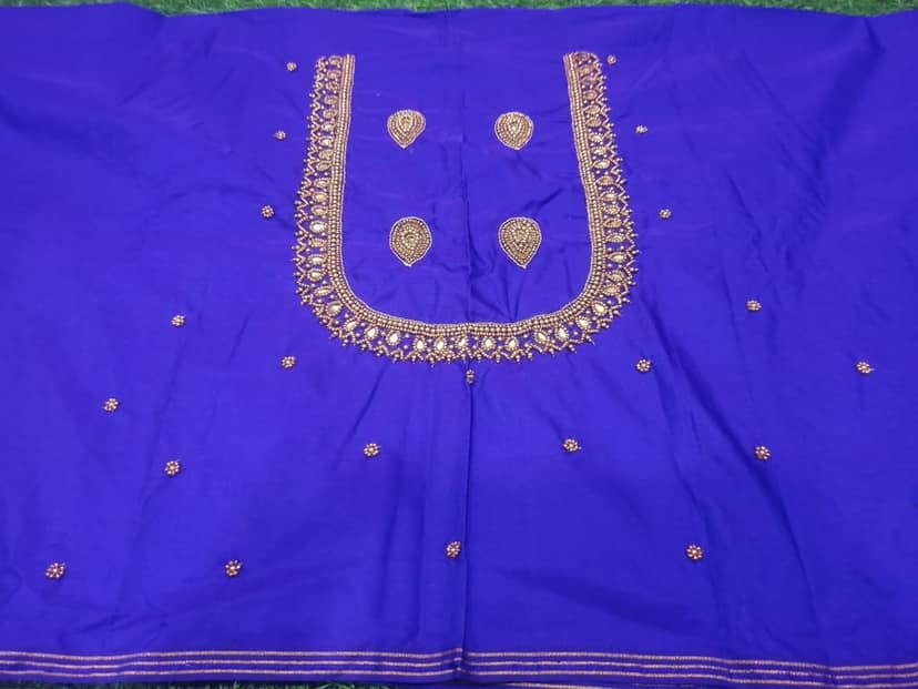 Golden Beads and Pearls Hand Embroidered Blouse Neckline view 2