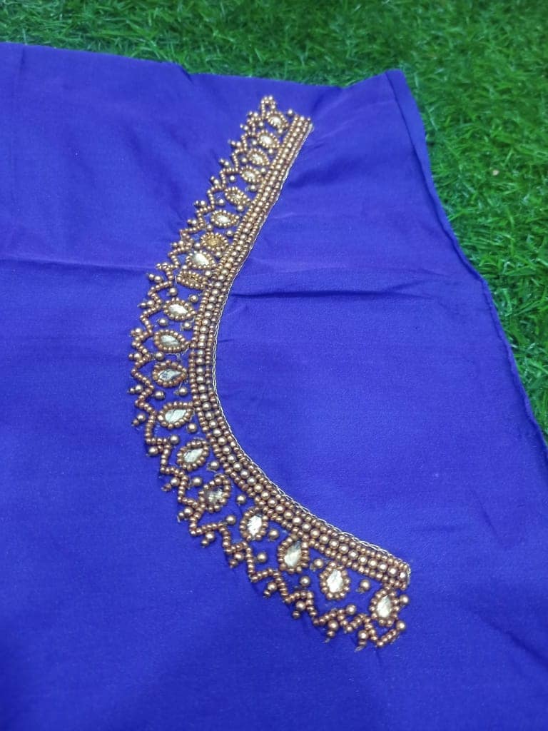 Golden Beads and Pearls Hand Embroidered Blouse Neckline view 3