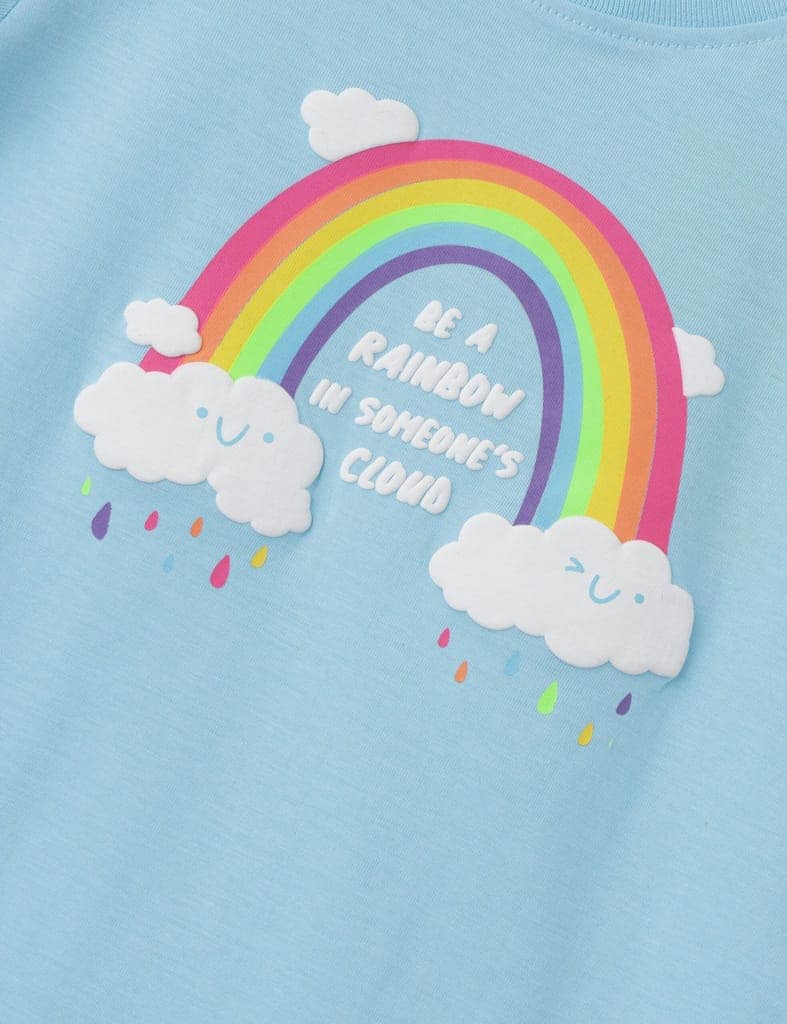 Girls T shirt Cotton Atomizer Blue Rainbow and Cloud print view 3