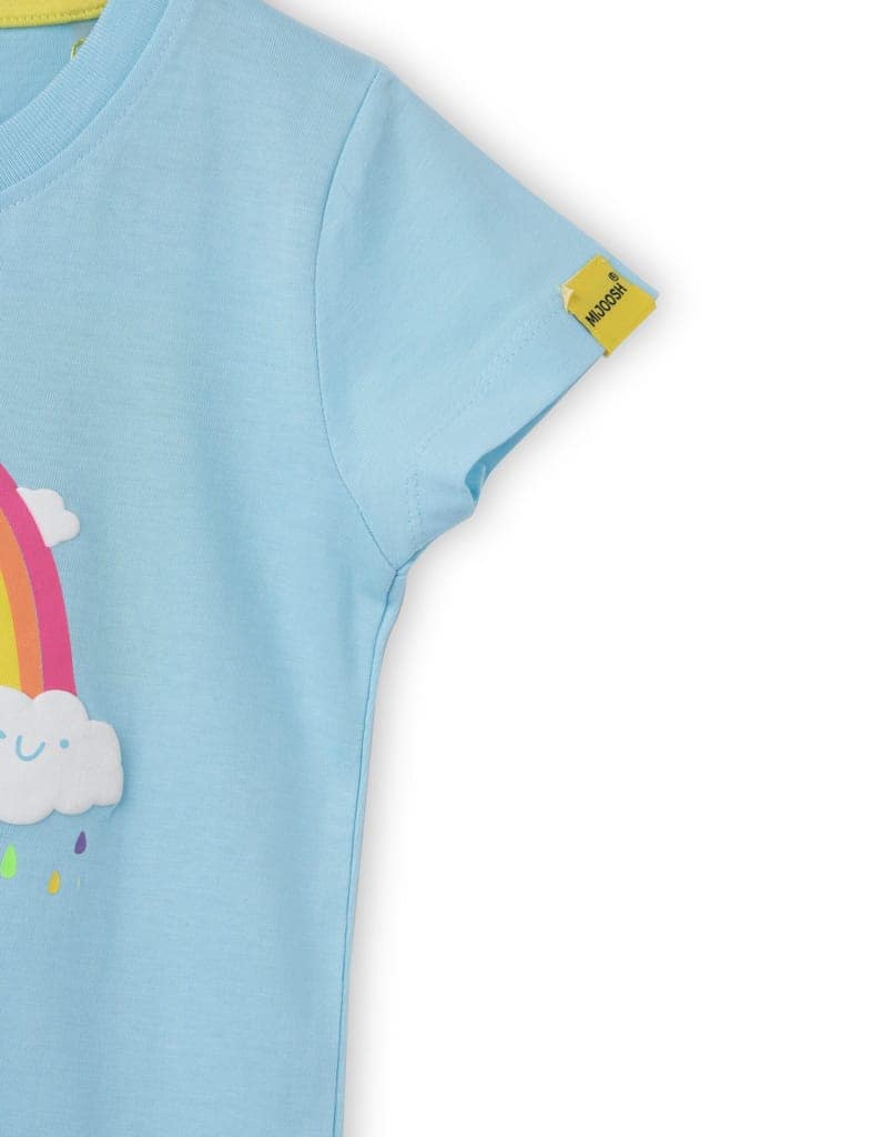 Girls T shirt Cotton Atomizer Blue Rainbow and Cloud print view 4