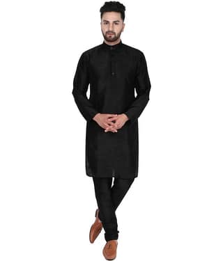 SKAVIJ Black Silk Blend Kurta Pyjama Set Pack of 2