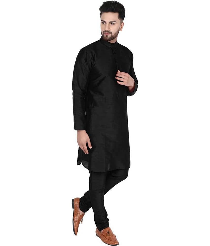 SKAVIJ Black Silk Blend Kurta Pyjama Set Pack of 2 view 2