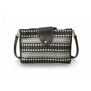 Black White Handwoven Crossbody Sling Bag with Leather Strap