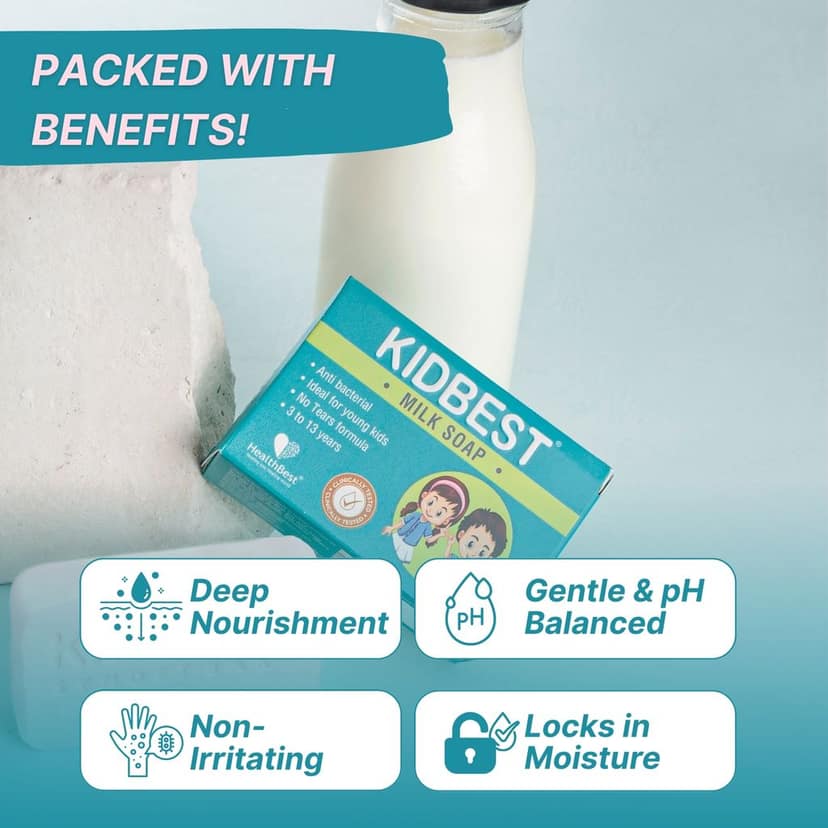 HealthBest Milk Soap for Kids | Anti-Bacterial | Normal Skin, Sensitive Skin & Dry Skin, Tear free- 75gm (Pack of 3) view 3