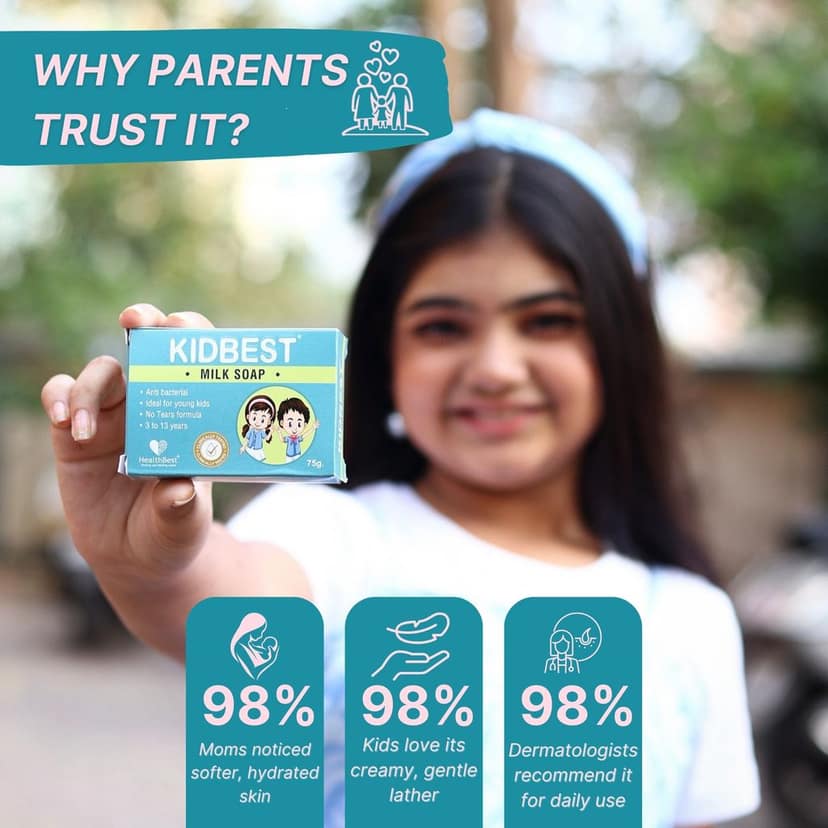 HealthBest Milk Soap for Kids | Anti-Bacterial | Normal Skin, Sensitive Skin & Dry Skin, Tear free- 75gm (Pack of 3) view 7