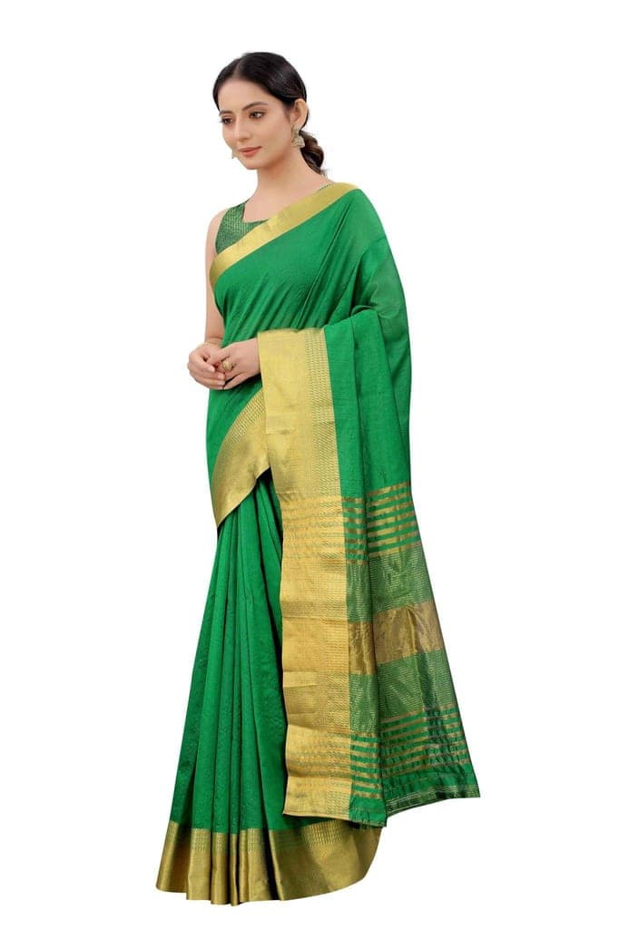 Women's Solid Woven Design Saree With Unstiched Blouse Piece view 3