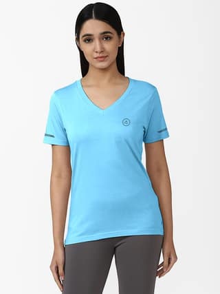 Women Sky Blue Half Sleeve V Neck T-shirt