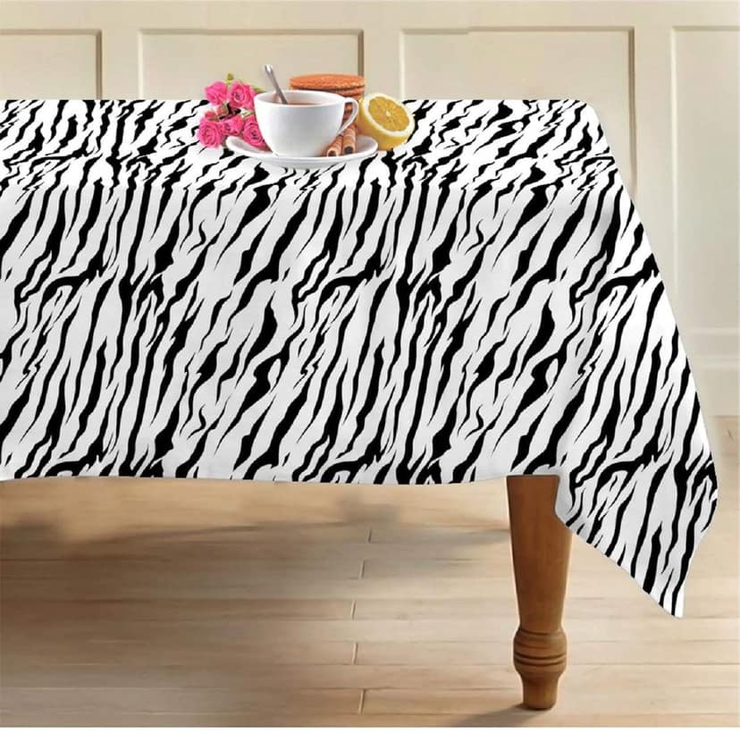 AIRWILL 100% Cotton Printed Pattern 6 Seater Rectangle Table Cover Sized, 56x71 inches (Black,White, Pack of 1)