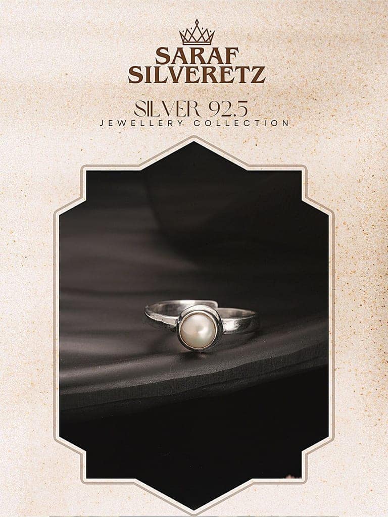 925 Sterling Silver Pearl Studded Minimal Adjustable Band Finger Ring view 8