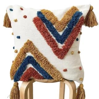 Modern Textured Cushion Cover with Pom-Poms and Tassels
