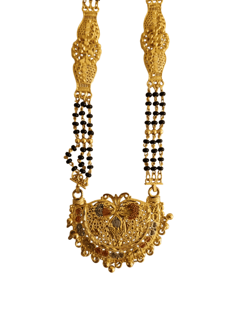 Gold Plated Traditional Marathi Mangalsutra Design With Black Beads Online view 2