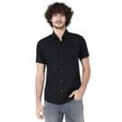 Mufti Black Cotton Linen Slim Fit Casual Shirt