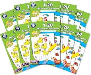 Orchard Toys 1-20 Sticker Colouring Book Engaging Educational Activity Learn to Trace and Write Numbers from 1 To 20, Teacher-Tested Designed for Preschoolers and Kids Aged 4-8 years – Pack of 10