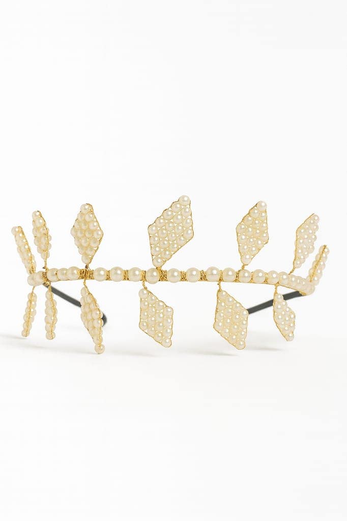 Golden Pearl Embellished Leaf Design Hairband view 2