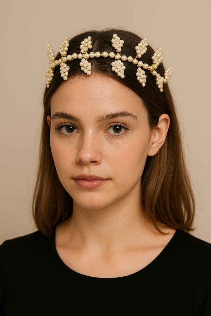 Golden Pearl Embellished Leaf Design Hairband view 3