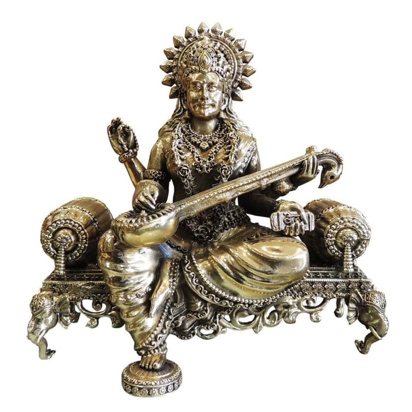 Brass Saraswati Ji God Idol Statue for Home Temple, Puja & Gifting, Height : 7.7 Inch (BSMAS1805 S) view 2