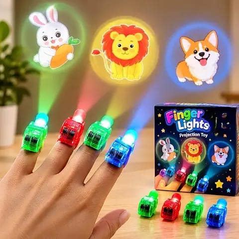 2-Pcs Multicolor LED Finger Projector Toys, Cute Animal Projection Flashlight for Kids, Mini Cartoon Slide Torch, Finger Light Night Toy, Learning & Party Toy view 2