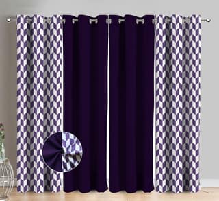 AIRWILL Cotton Classic Diamond Purple Geometric & Solid Pattern Long Door Curtains 275 / 9ft Length - (Purple, Pack of 4)