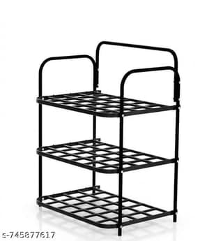 Shoe Rack 3 Shelves Metal+Plastic Collapsible Stand Black DIY