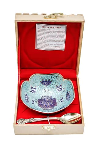 COTTAGE Brass Enamel Dry Fruit Bowl 2 Pcs Set with Box