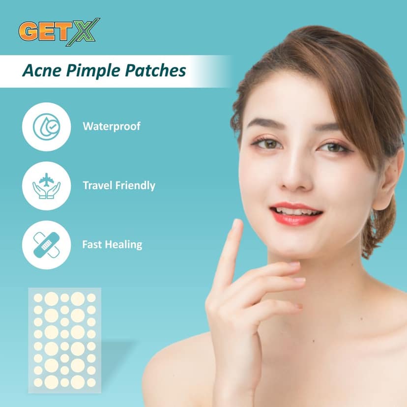 GETX Acne Pimple Patches - 72 Hydrocolloid Waterproof Patches for Active Acne | Absorbs Oil Overnight & Reduces Scarring | Ultra-thin, Transparent, Quick-Acting Treatment | Safe for All Skin Types - For Him & Her | 2 Sizes view 4