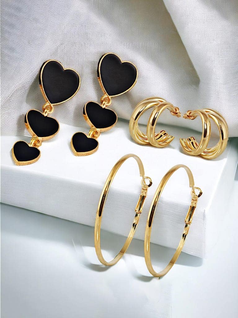LUCKY JEWELLERY Fashion 6 Pairs Combo Set Of Latest Earrings Celebrity Inspired Stylish Trendy Gold Plated Floral Stud Tops Heart Hanging Earing C Shaped Earring for Women & Girls (270-CHEX-1184-6) view 4