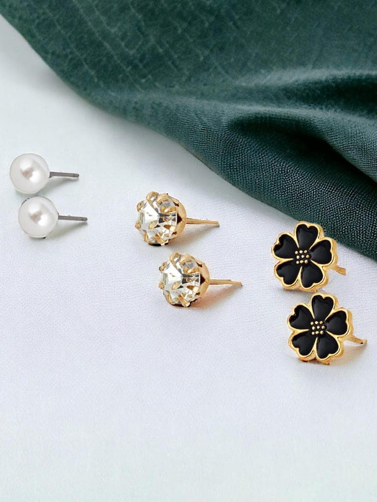 LUCKY JEWELLERY Fashion 6 Pairs Combo Set Of Latest Earrings Celebrity Inspired Stylish Trendy Gold Plated Floral Stud Tops Heart Hanging Earing C Shaped Earring for Women & Girls (270-CHEX-1184-6) view 5