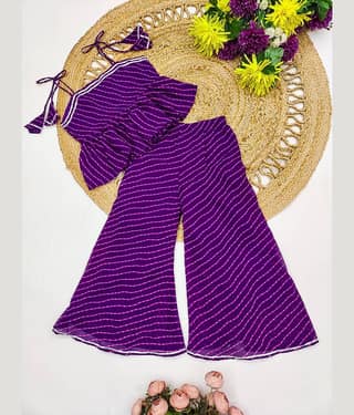 Aarya Designer Girls Georgette Kurti with Sharara ( Pack of 1 , Purple )