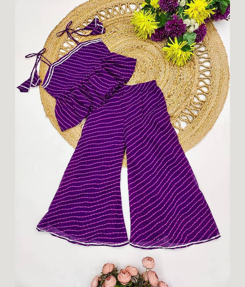 Aarya Designer Girls Georgette Kurti with Sharara ( Pack of 1 , Purple )