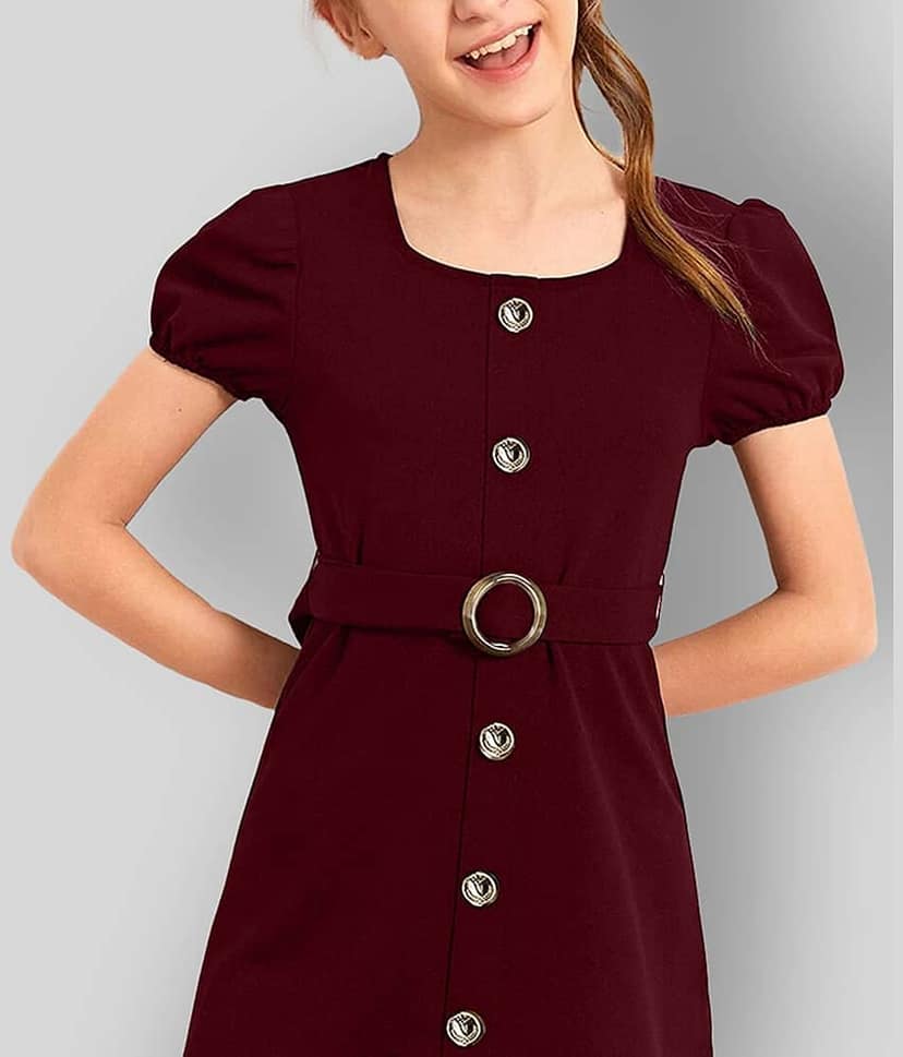 Addyvero Cotton Blend A-line Dress For Girls ( Pack of 1 , Maroon ) view 2