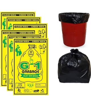 G 1 Garbage Bags / Dustbin Bags, Small (17X19 Inches) - 30 Bags/Pack (Pack of 6, Black)