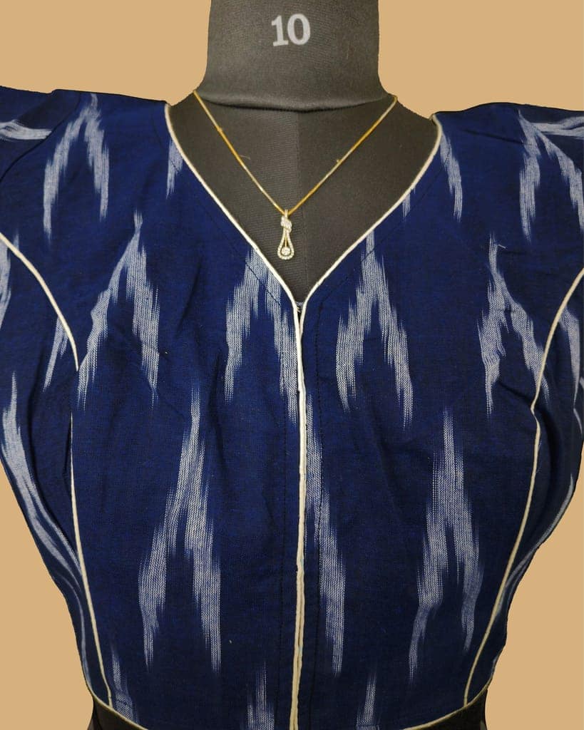 Pure Cotton Blouse Dark Blue Color Ikkat Design (Size: 34-46)-1928 view 2