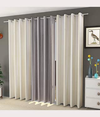 Kraftiq Homes Solid Semi-Transparent Eyelet Curtain 9 ft ( Pack of 3 ) - Multicolor