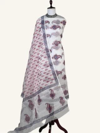 Kota Doria Dress Material Brick Red Paisley Buta