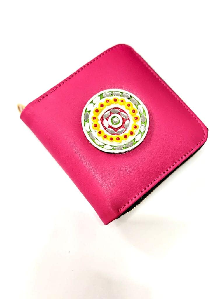 Pink Handcrafted Lippan Art Mini Wallet