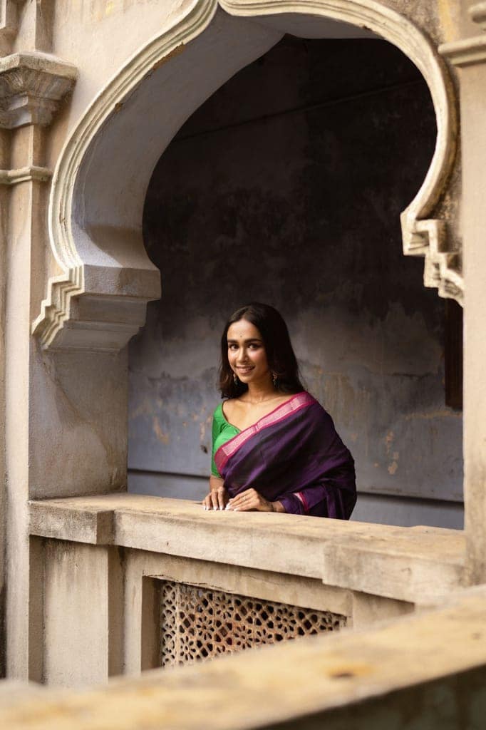 Seher - Green purple Maheshwari Saree view 2