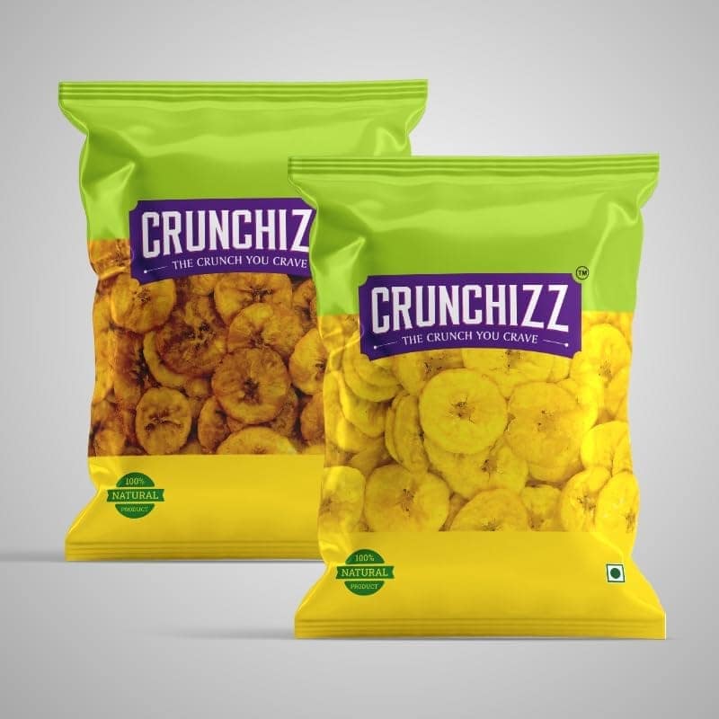 CRUNCHIZZ Authentic Kerala Style Yellow Banana Chips COMBO PACK I Raw Banana (Salty) & Ripe Banana (Sweet) I Traditional South Indian Recipe I No Artificial Additives I Perfect Munchy Bites I Pack of Two I